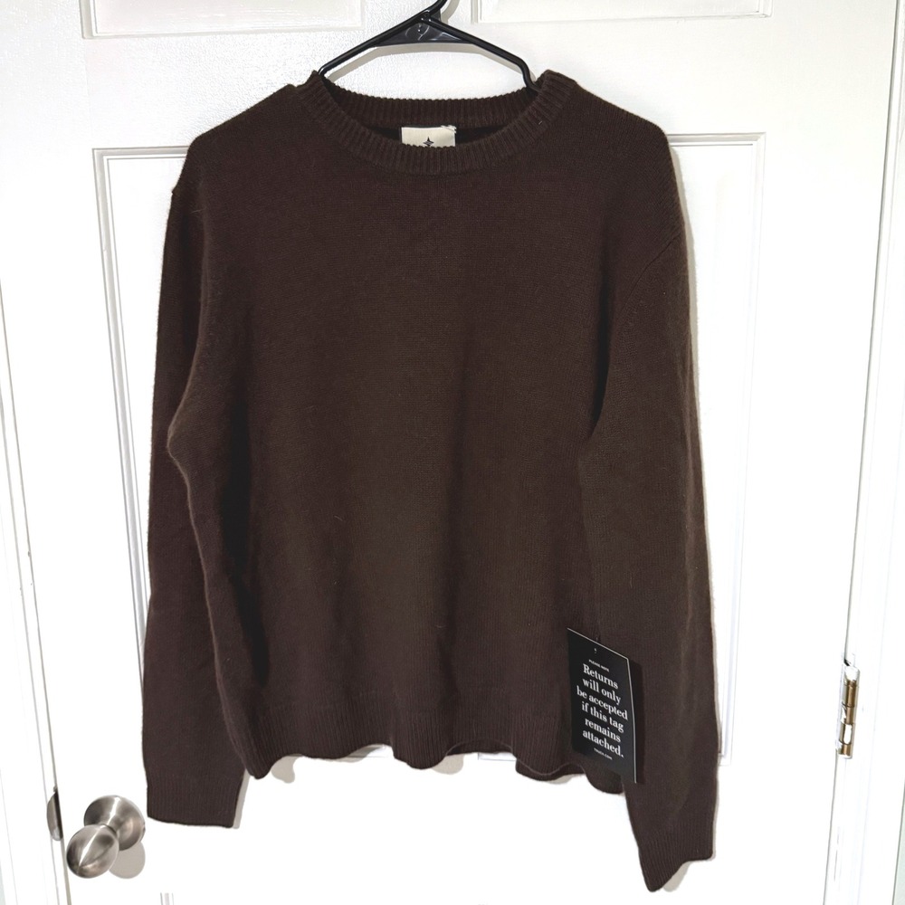 Tuckernuck Womens 100% Cashmere Espresso Boyfriend Bodie Crewneck Size L